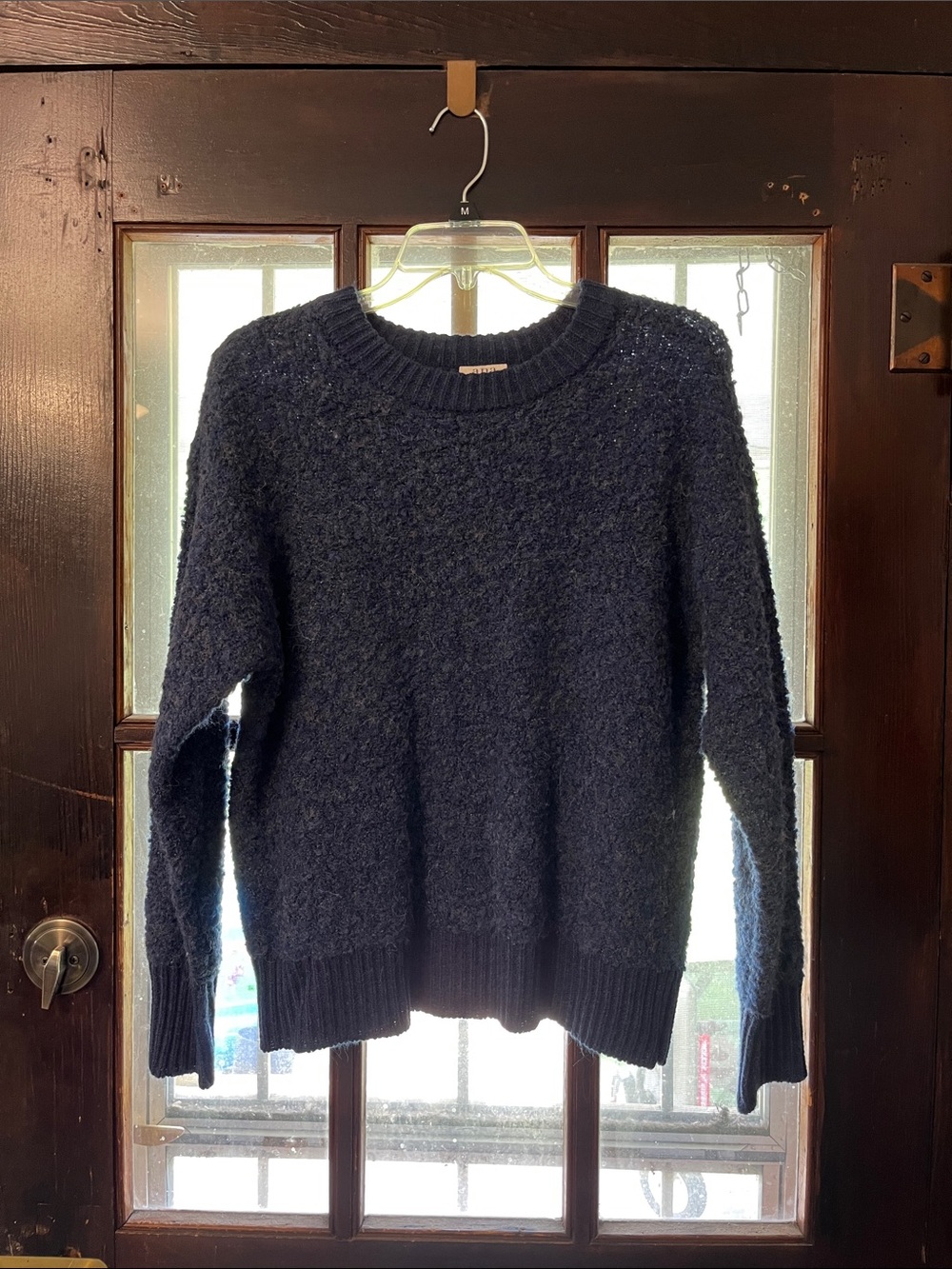 a.n.a Women's Textured Navy Crewneck Sweater